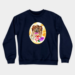 Cute Dog with heart and rose Crewneck Sweatshirt